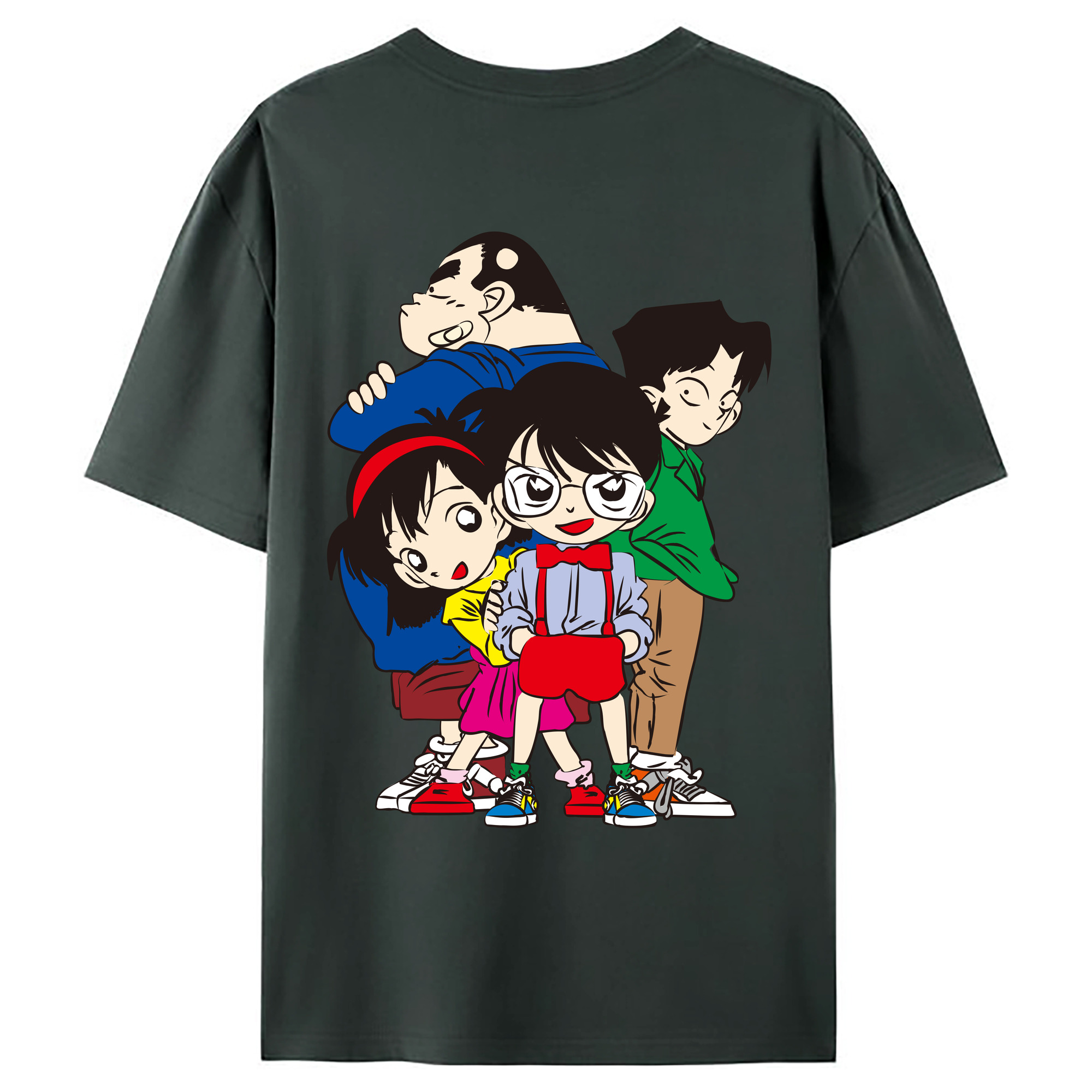 （画像用） 名探偵コナン Detective Conan 綿100％ メンズ半袖Tシャツ（バックプリント） 通気性